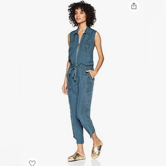 Young Fabulous & Broke Pants - Young, Fabulous & Broke Jumpsuit Linette Sleeveless Linen Blend in Sea Blue M